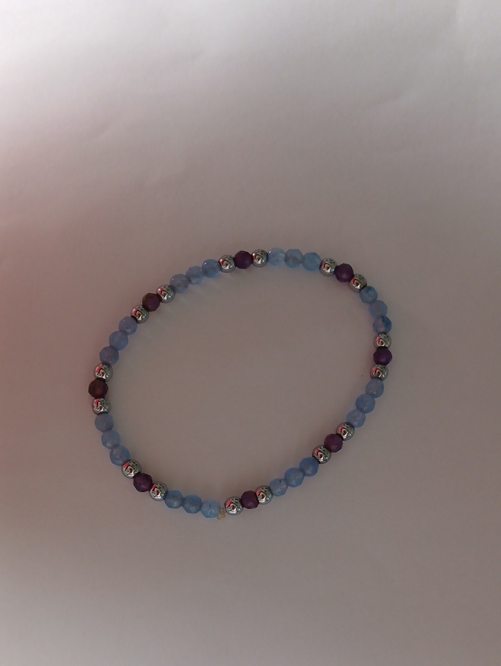 Delicate Blue Agate, Amethyst And Hematite Beaded Bracelet Nwt